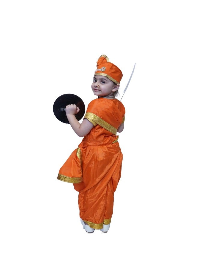 كاكو فانسي دريسيس فستان تنكري من الحرير والبوليستر من كاكو، زي راني البطلة الوطنية جاسي للفتيات | زي المناضلة من أجل الحرية راني لاكشمي باي ليوم الاستقلال ويوم الجمهورية - برتقالي، من 14 إلى 17 سنة، للفتيات - Image 3